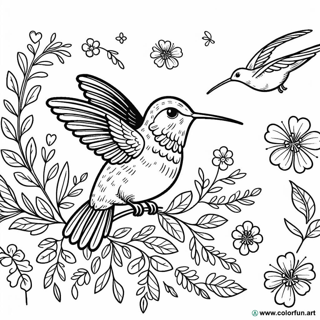 planșă de colorat colibri realist