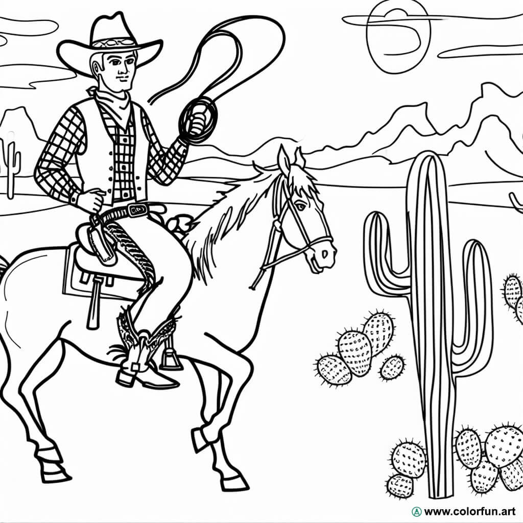 planșă de colorat cowboy vintage