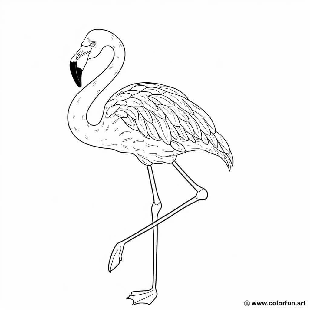 planșă de colorat flamingo realist.
