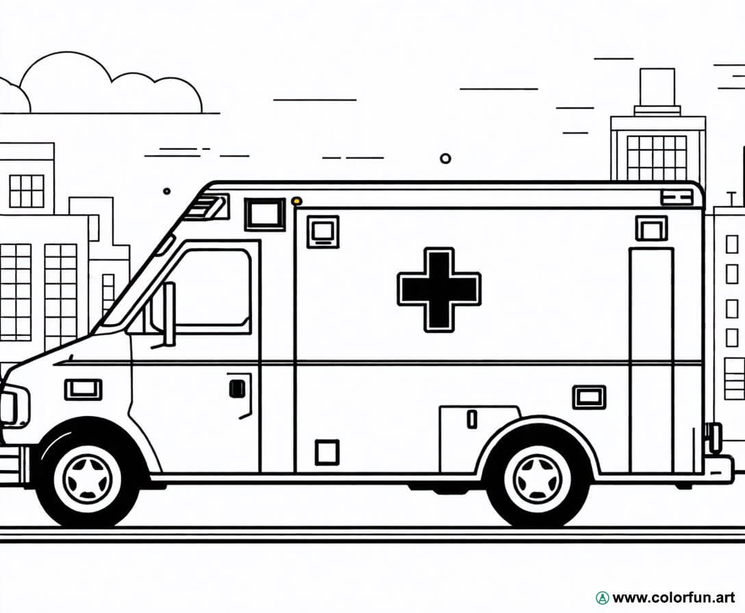 planșă de colorat ambulanță realistă