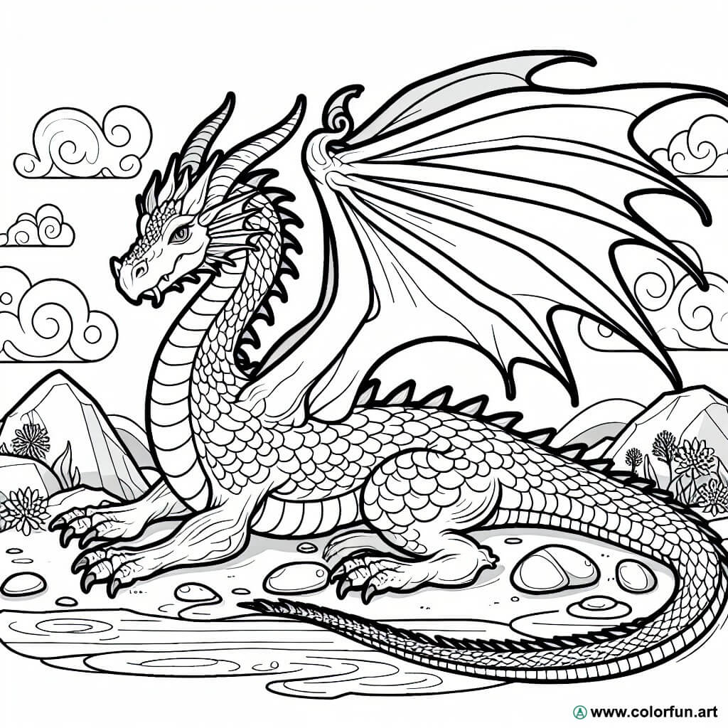 planșă de colorat dragon realist
