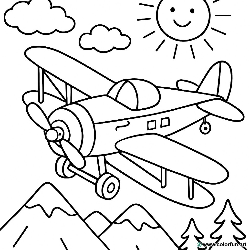 planșă de colorat avion vintage