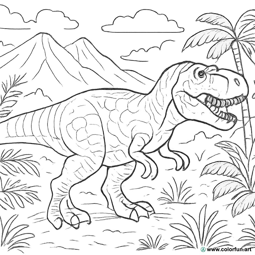 planșă de colorat tyrannosaurus realist.