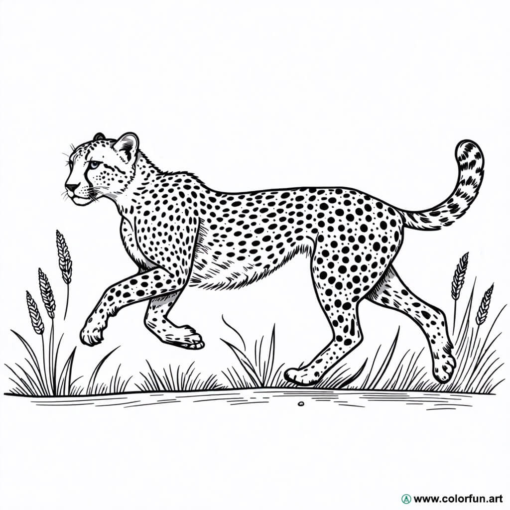 planșă de colorat ghepard realist