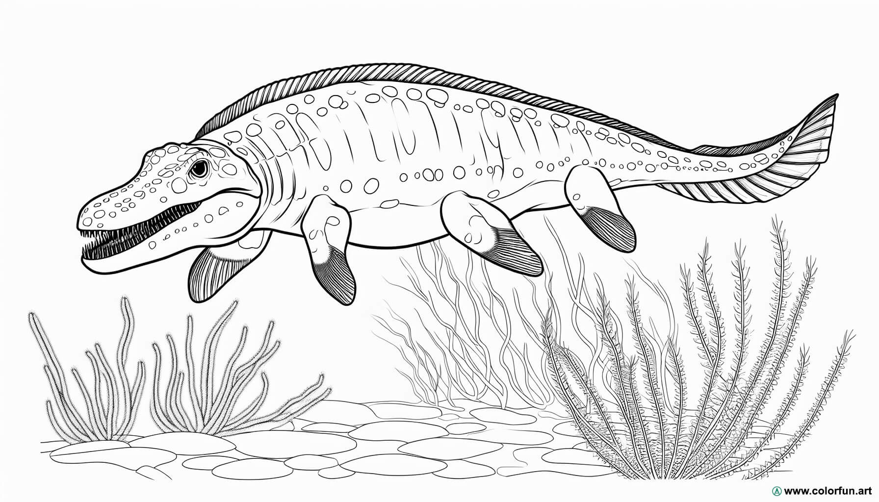 planșă de colorat mosasaur realist.