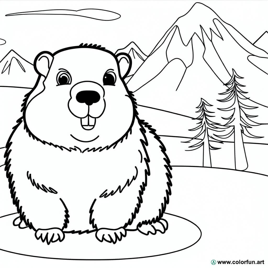 planșă de colorat marmotă munte